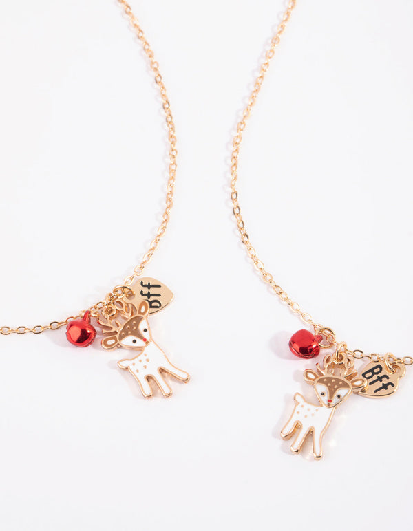 Kids Deer and Bell Best Friend Necklace Set