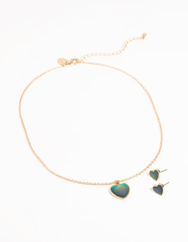 Kids Mood Heart Necklace and Earrings Set