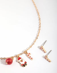 Kids Festive Santa and Candy Cane Necklace and Earrings Set - link has visual effect only