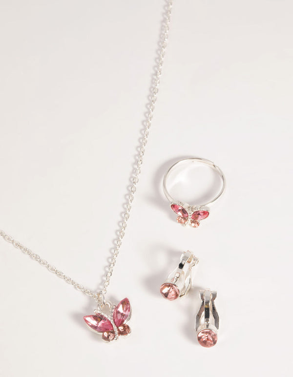 Kids Diamante Butterfly Jewellery Set