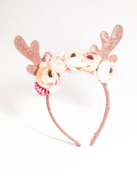 Kids Festive Glitter and Flower Antler Headband - link has visual effect only