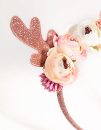 Kids Festive Glitter and Flower Antler Headband - link has visual effect only