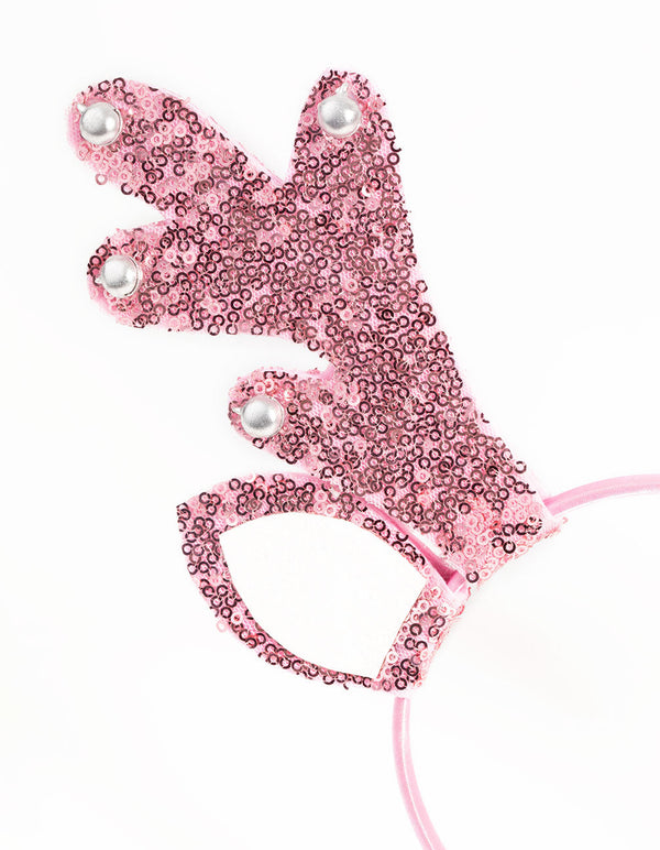Kids Pink Glitter Antler Headband
