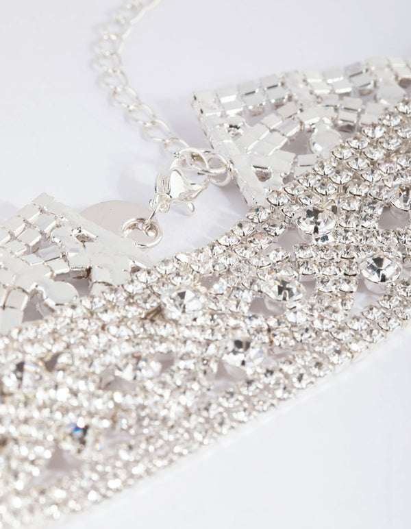 Silver Diamante Statement Choker Necklace