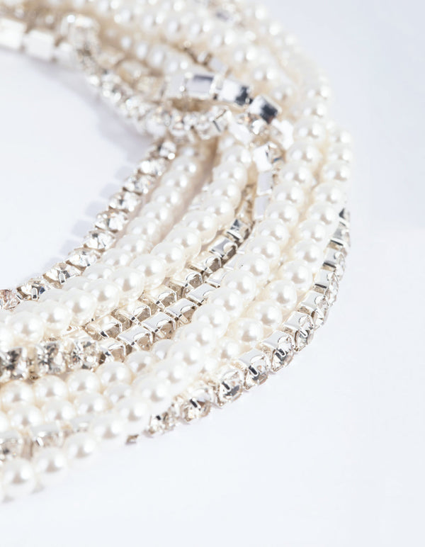 Silver Cup Chain Pearl Choker Necklace