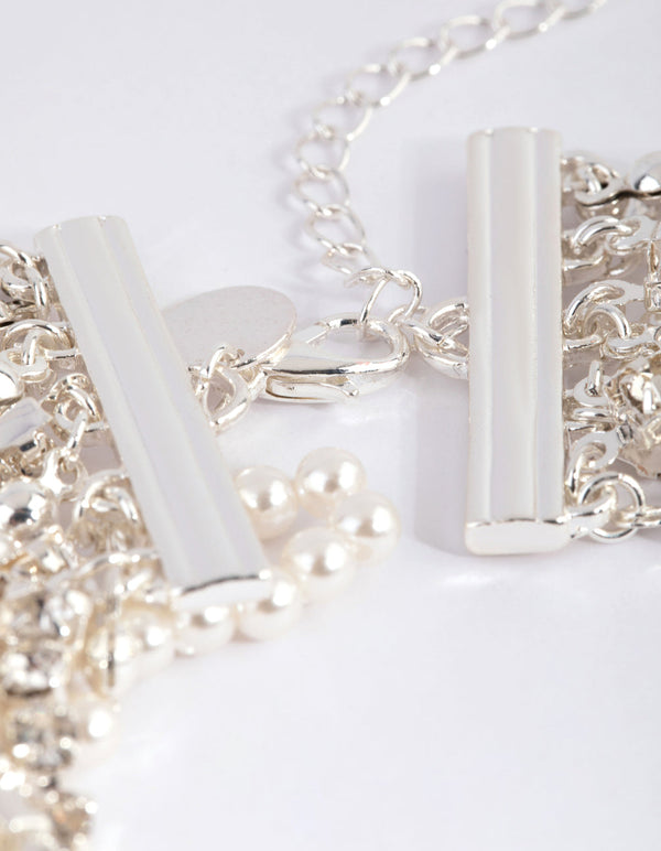 Silver Cup Chain Pearl Choker Necklace