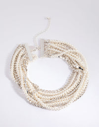 Silver Cup Chain Pearl Choker Necklace - link has visual effect only