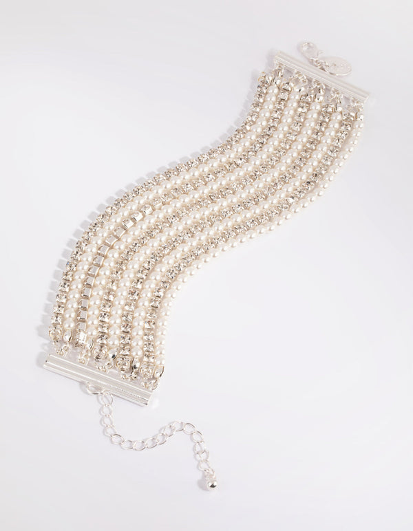 Silver Cup Chain Pearl Bracelet