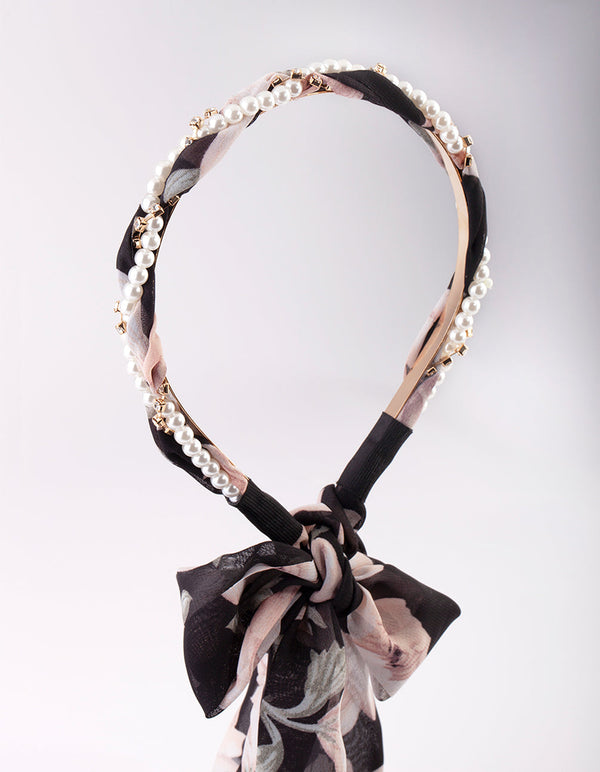 Twisted Diamante and Pearl Alice Band