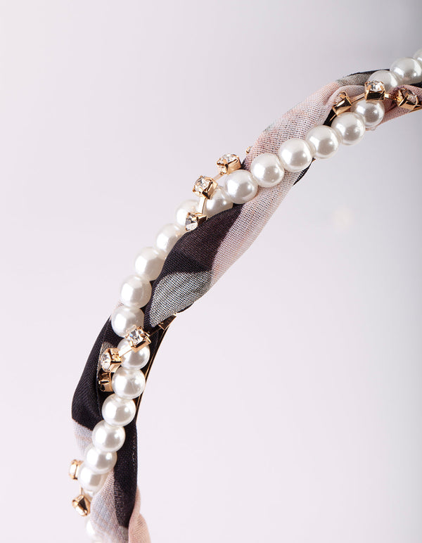 Twisted Diamante and Pearl Alice Band