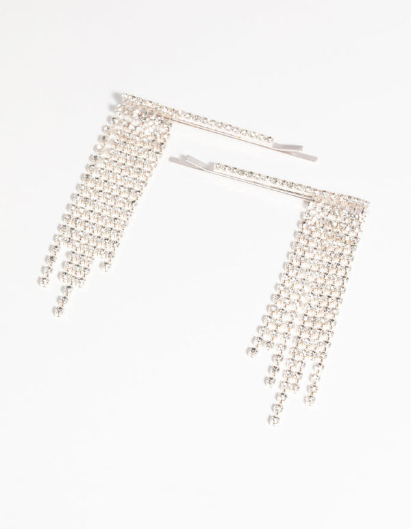 Silver Diamante Waterfall Clip Set