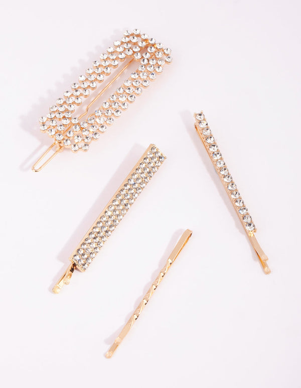 Gold Mixed Diamante Clip Pack