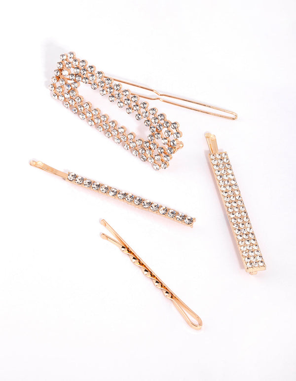 Gold Mixed Diamante Clip Pack