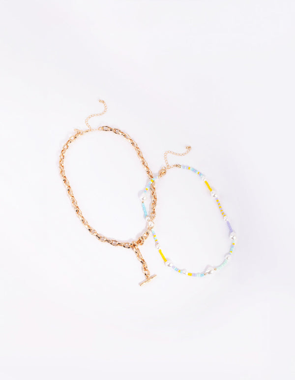 Gold Pearl Chain Fob Necklace