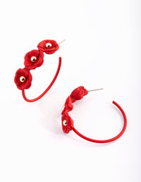 Matte Red Flower Hoop Earrings - link has visual effect only