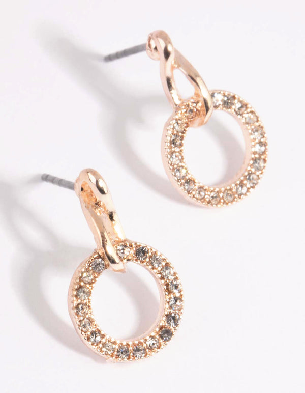 Rose Gold Diamante Circle Drop Earrings