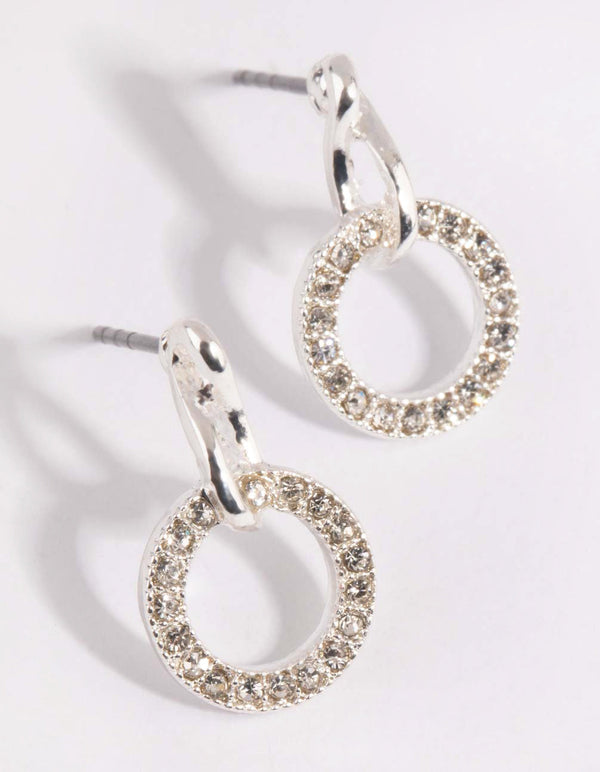 Silver Diamante Circle Drop Earrings