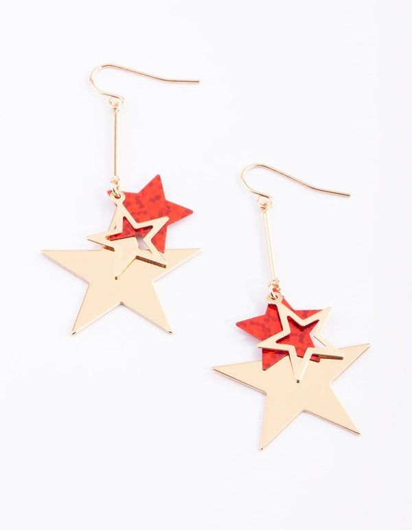 Red Star Drop Earrings