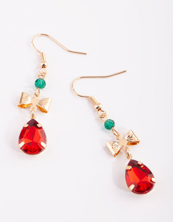 Gold Bow and Teardrop Earrings
