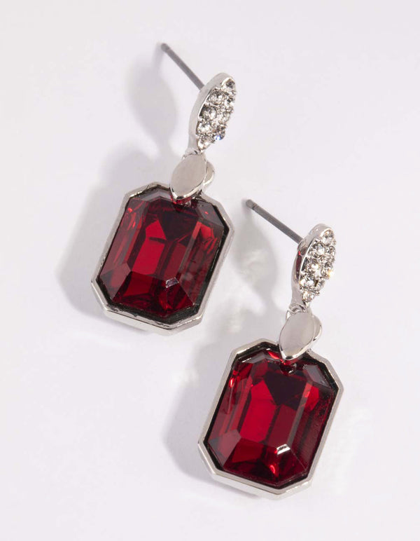 Red Diamante Drop Earrings