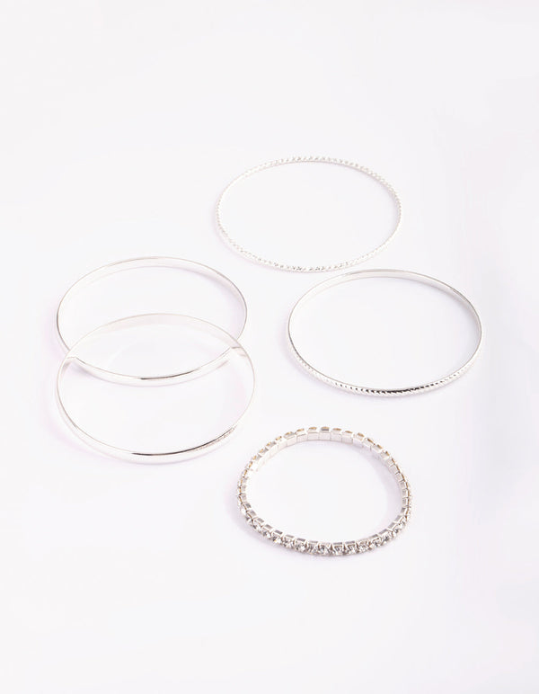 Silver Diamante Bangle Pack