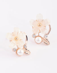 White Flower and Pearl Stud Earrings - link has visual effect only