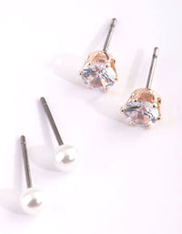 Rose Gold Pearl and Crystal Stud Earring Pack - link has visual effect only
