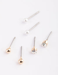 Gold Pearl and Diamante Stud Earring Pack - link has visual effect only