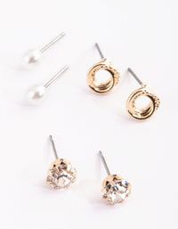 Gold Pearl and Diamante Stud Earring Pack - link has visual effect only