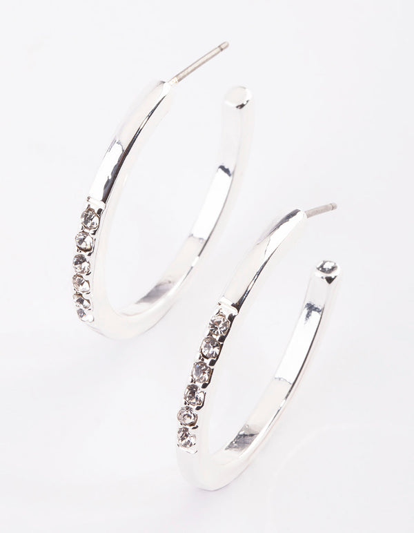 Silver Diamante Hoop Earrings