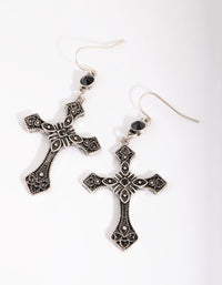 Burnished Silver Cross Drop Earrings - link has visual effect only