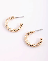 Gold Textured Huggie Hoop Earrings - link has visual effect only