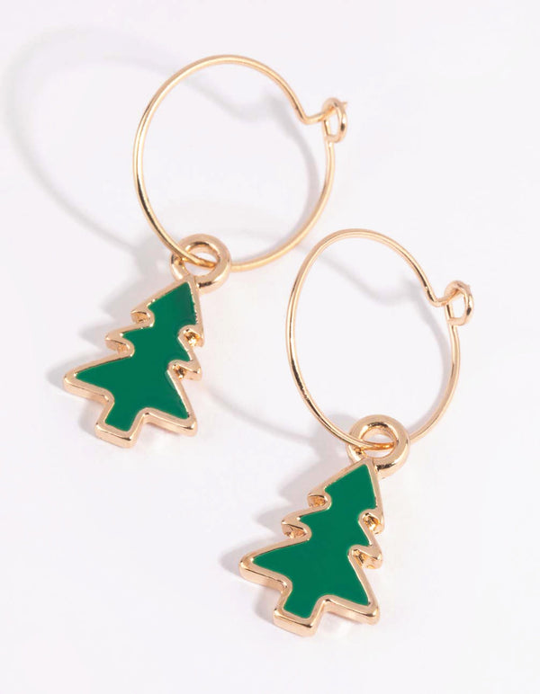Festive Tree Hoop Earrings