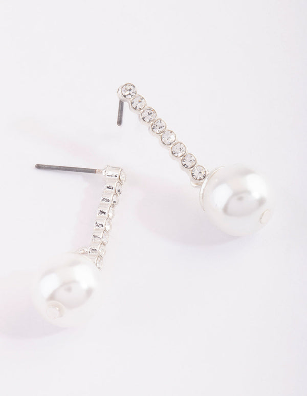 Silver Diamante and Pearl Drop Earrings
