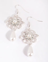 Silver Flower and Pearl Drop Earrings - link has visual effect only