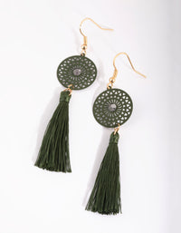 Green Tassel Drop Earrings - link has visual effect only