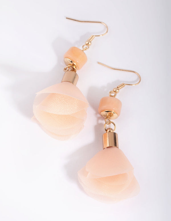Peach Beaded Drop Earrings