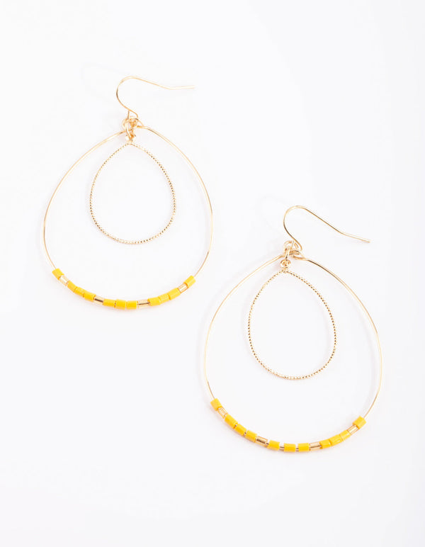 Yellow Beaded Drop Earrings