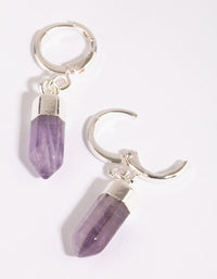 Silver Amethyst Shard Huggie Earrings - link has visual effect only
