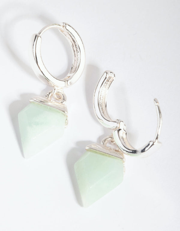 Silver Amazonite Huggie Earrings