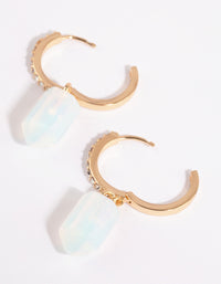 Gold Moonstone and Diamante Huggie Earrings - link has visual effect only