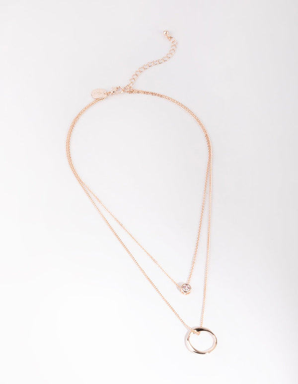 Rose Gold Diamante Layered Necklace