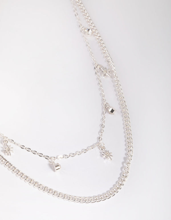 Silver Star and Diamante Layered Necklace