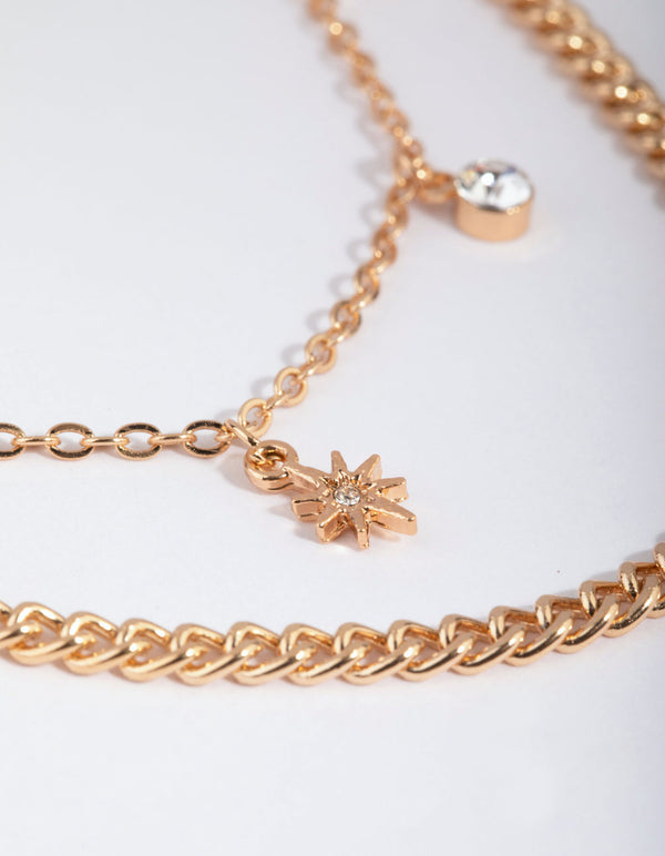 Gold Star and Diamante Layered Necklace