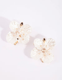 Gold Large Pearlised Flower Earrings - link has visual effect only