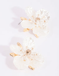 Gold Large Pearlised Flower Earrings - link has visual effect only