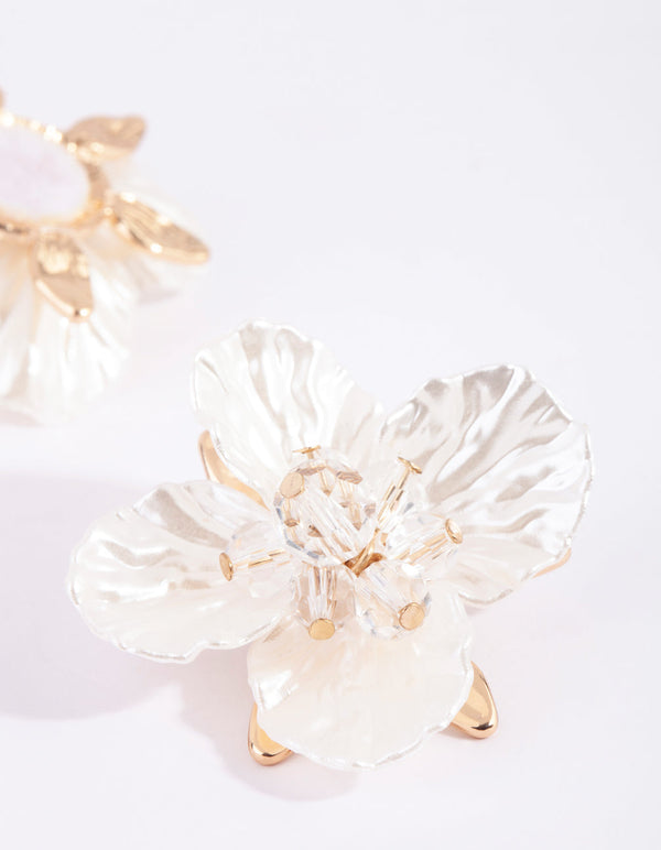 Gold Large Pearlised Flower Earrings