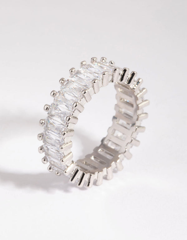 Rhodium Diamond Simulant Baguette Ring