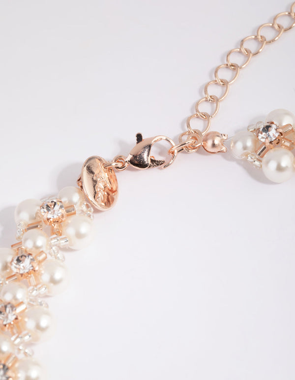 Rose Gold Diamante and Pearl Choker Necklace