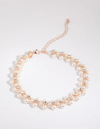 Rose Gold Diamante and Pearl Choker Necklace - link has visual effect only